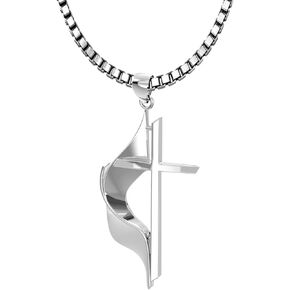 US Jewels Ladies 925 Sterling Silver 19mm Polished Finish Methodist Cross Pendant Necklace, 18in to 24in