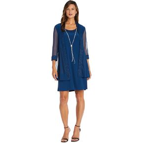 R&M Richards Women's Sheer Knee-Length Shift Dress and Jacket Set