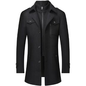 SOMTHRON Men's Wool Blend Trench Coat Slim fit Single Breasted Notch Lapel Winter Jacket Business Pea Coat Overcoat