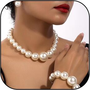 YANCHUN Pearl Jewelry Set for Women Pearl Choker Necklace Pearl Stud Earrings Pearl Costume Jewelry Accessories Daily Holiday Wedding Jewelry Gifts