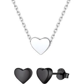 ChicSilver 925 Sterling Silver Jewelry Set, Dainty Heart Stud Earrings and Necklace Set for Women (with Gift Box)