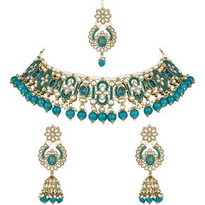 I Jewels Gold Plated Indian Weedding Bollywood Kundan Pearl Choker Necklace Jewellery With Jhumki Earrings Set For Women