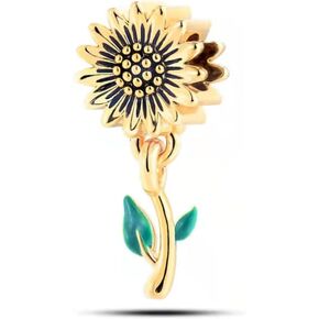 Gold Sunflower Charm fits Pandora Moments Bracelets Women Yellow Flower