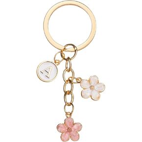 Cute Flower Initial Letter Keychain Bag Charms Keyring Aesthetic Accessories Purse Hangbags Backpacks for Women