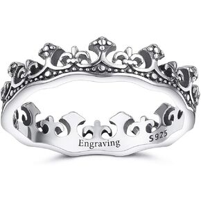 VIBOOS Personalized 925 Sterling Silver Rings Engraving Name/Date for Women Lovers Sister Royal Knight King Queen Princess Crown Ring Custom Memorial Wedding Band Rings Jewelry