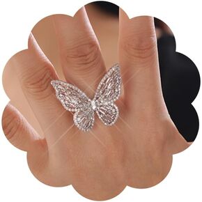 Wiwpar Bohemian Crystal Rhinestone Sparkling Crystal Bow-Knot Knuckle Butterfly Rings for Women Butterfly Jewelry Gifts for Wedding Beach Vacation