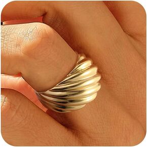 Gold Rings for Women Non Tarnish, Chunky 14k Gold Plated Croissant Statement Rings Dome Thumb Ring Size 6-10 Trendy Gold Jewelry Christmas Gifts for Women