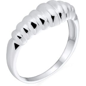 Ribbed Graduated Dome Shrimp Dainty Band Croissant Ring Thin Band For Women Teens .925 Sterling Silver