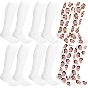 Sintege 6 Pairs Sublimation High Socks Printable Athletic Crew Socks for Men Women Teen Sports Socks Party Decoration（White）