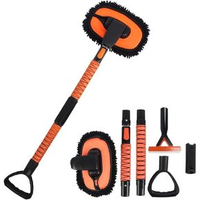 Extendable Car Wash Brush with Long Handle, 55" Car wash mop with Car Washing Windshield Squeegees Car Wash Kit for RV Truck Camper
