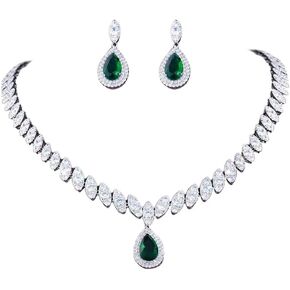 Jorsnovs Cubic Zirconia Bridal Jewelry Sets for Wedding Women Bridesmaid CZ Jewelry for Prom Costume Necklace and Earrings