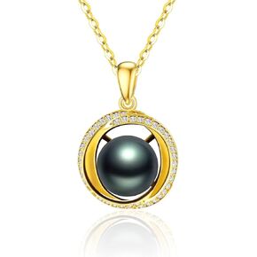 Gifts for Women-Tahitian-Black-Pearl-Necklace-Gift for Wife Wedding Birthday Anniversary-Mom Girlfriend Her Mothers Day Valentines Day Christmas-18K Gold Plated Sterling Silver Pearl Pendant NO054