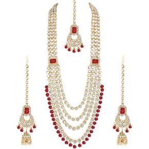 Aheli Wedding Party Wear Bridal Jewellery Choker Long Pearl Necklace Earrings Maang Tikka Indian Traditional Set Gift for Women