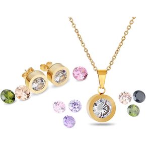 Women's Two Pieces Artificial Diamond Necklace, Earrings, Jewelry Set Stainless Steel A Variety of Gems with Replacement Jewelry Suits