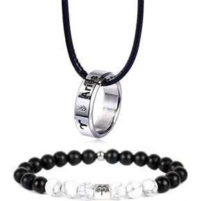 12 Zodiac Constellations Necklace Bracelet Horoscope Constellation Beaded Bracelet Necklace for Women Men 2Pcs Set Jewelry