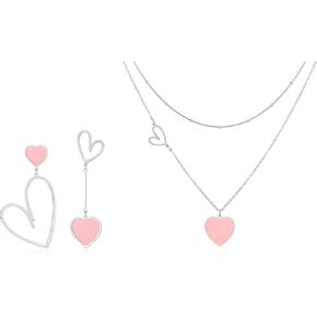 Linawe Mismatched Heart Dangle Earrings and Heart Pendant Layered Necklace Bundle
