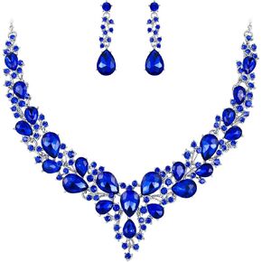 crystal teardrop wedding bridal jewelry set cluster statement necklace dangle earrings for women