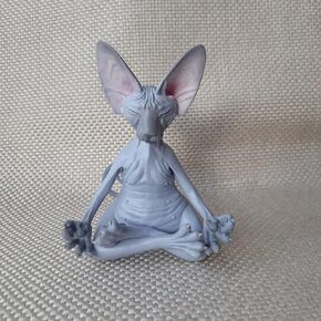 Sphynx Cat Meditate Collectible Figurines Zen Yoga Relaxed Pose Buddha Meditation Sphynx Cat Collections Cat Statue for Home Office (Gray)