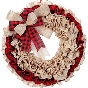 hoteam 20 بوصة عيد الميلاد الخيش إكليل عيد الميلاد الجاموس منقوشة اكليلا من الزهور مع الأقواس مزرعة ريفي الخيش إكليل الديكور للباب الأمامي خزانة غرفة المعيشة نافذة الجدار in Kuwait