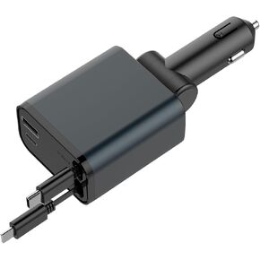 شاحن سيارة قابل للسحب، شاحن سريع 4 في 1، محول سيارة مع كابلات قابلة للسحب ومنافذ USB مزدوجة للهواتف الذكية، Galaxy S23، MacBook Pro، iPad Air، والمزيد in Kuwait
