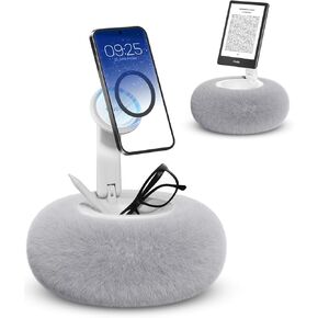 Viozon Phone Holder for Bed, Magnetic Pillow Stand, Compatible with 4-7" Phone/Kindle with Small Storage, Removable Suction Base for Stability, Idea for Kindle Reading and Video Watching On Bed,Pink