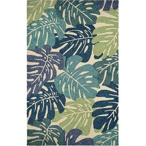 Couristan Covington Monstera Indoor/Outdoor Area Rug, 2' x 4', Cream-Multicolor Blue