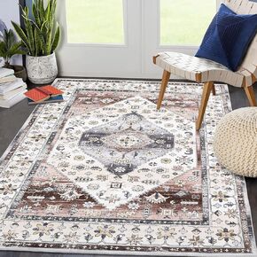 COZYLOOM Runner Rug 2x6 Vintage Rug Washable Rug Ultra-Soft Low Pile Entryway Runner Rug Non Slip Backing Oriental Floral Hallway Runner Rug Boho Distressed Long Rug for Bedside Kitchen Laundry Yellow