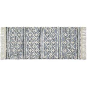 DII Woven Rugs Collection Textured Hand-Loomed with Fringe, Runner, 2'3"x6', French Blue Diamond