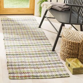 SAFAVIEH Montauk Collection Runner Rug - 2'3" x 8', Green & Multi, Handmade Cotton, Ideal for High Traffic Areas in Living Room, Bedroom (MTK950G)