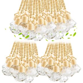 100 Pcs 8ml Hanging Car Air Freshener,Empty Clear Glass Essential Oil Diffuser Perfume Aromatherapy Pendant Bottle Vials Ornament Decor With Wooden Caps & Hanging String-Diamond Shape