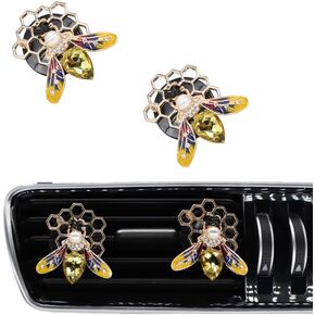 Bling Honey Bee Car Air Fresheners Vent Clips,2pcs Yellow Bee with Honeycomb Car Decorations Vent Clips Car Accessorie for Women,Cute Car Air Fresheners Car Charm