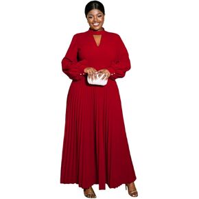 AOMEI Women's Cutout Long Pleated Church Dress Puff Sleeve Button Cuffs Keyhole Neck Casual Dresses for Women Classy in Kuwait