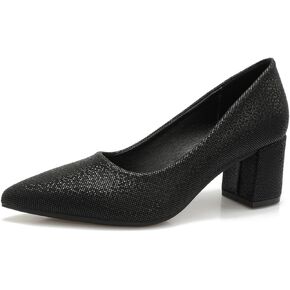 Women's Chunky Block Heel Glitter Pointed Toe Classic Work Dress Pumps Slip On Closed Toe Mid Heels for Women Office Wedding Party Daily Ladies Shoes 2.36 Inch