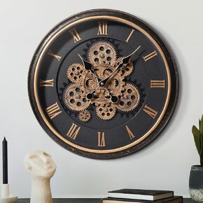 Large Wall Clock with Moving Gear, 50cm / 20 Inch Retro Wall Clock for Living Room Decor, Industrial Steampunk Decorative Wall Clock Vintage Bronze Gold Retro Wall Clock for Farmhouse Home