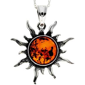 925 Sterling Silver & Genuine Baltic Amber Mid Size Sun/Star Pendant - 1505