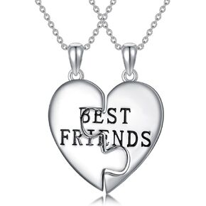 BFF Necklace for 2 Sterling Silver Best Friend Necklaces Cute Design S925 Matching Heart Pendant Friendship Necklace Jewelry Gifts for 2