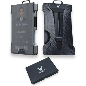 VIVIDUS Slim Mens Wallet Minimalist RFID Blocking Metal Aluminium Wallets for Men with Money Clip Credit card and cash holder, Slim wallet for men, Large, Carbon Fiber Black