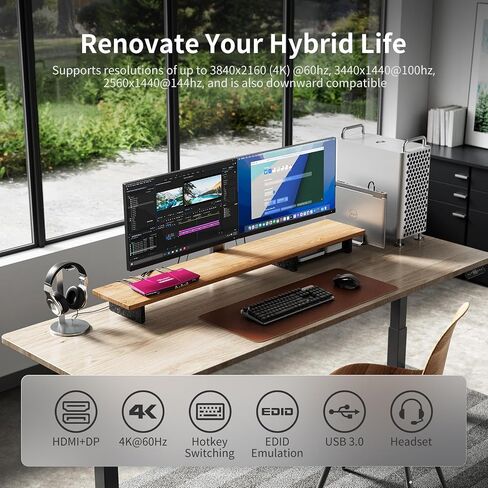 TESmart 8K@60Hz DP KVM Switch 2 Monitors 2 Computers USB 3.0, DP 1.4 KVM Switch Dual Monitor 4K@144Hz for Gaming Dock, Support EDID, Gigabit Network, Hotkey Switch, Audio & Mic with All Input Cables in Saudi Arabia