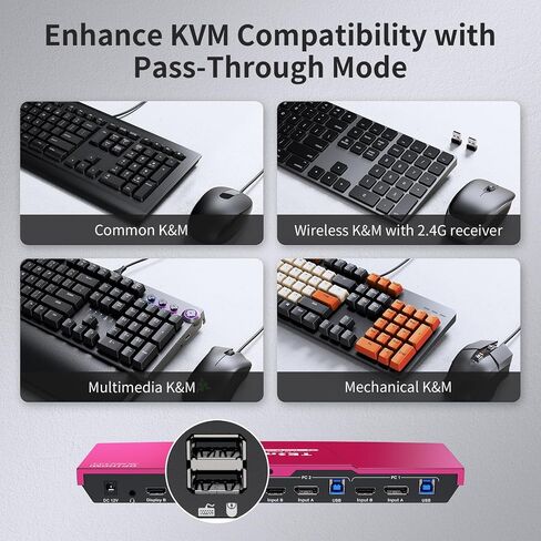 TESmart 8K@60Hz DP KVM Switch 2 Monitors 2 Computers USB 3.0, DP 1.4 KVM Switch Dual Monitor 4K@144Hz for Gaming Dock, Support EDID, Gigabit Network, Hotkey Switch, Audio & Mic with All Input Cables in Saudi Arabia