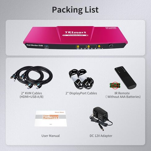 TESmart 8K@60Hz DP KVM Switch 2 Monitors 2 Computers USB 3.0, DP 1.4 KVM Switch Dual Monitor 4K@144Hz for Gaming Dock, Support EDID, Gigabit Network, Hotkey Switch, Audio & Mic with All Input Cables in Saudi Arabia