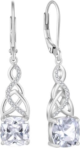 Infinity Celtic Knot Dangle Drop Earrings 925 Sterling Silver Princess Cut Leverback Earrings with Birthstone Irish Jewelry Gifts for Women in Kuwait