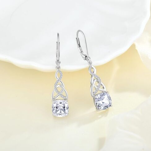 Infinity Celtic Knot Dangle Drop Earrings 925 Sterling Silver Princess Cut Leverback Earrings with Birthstone Irish Jewelry Gifts for Women in Kuwait