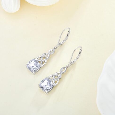 Infinity Celtic Knot Dangle Drop Earrings 925 Sterling Silver Princess Cut Leverback Earrings with Birthstone Irish Jewelry Gifts for Women in Kuwait