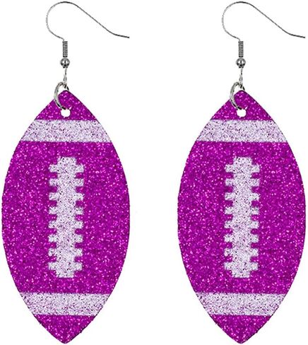 Glitter Faux Leather Football Drop Dangle Earrings for Women Gift Accessories Football Jewelry for Moms in Kuwait