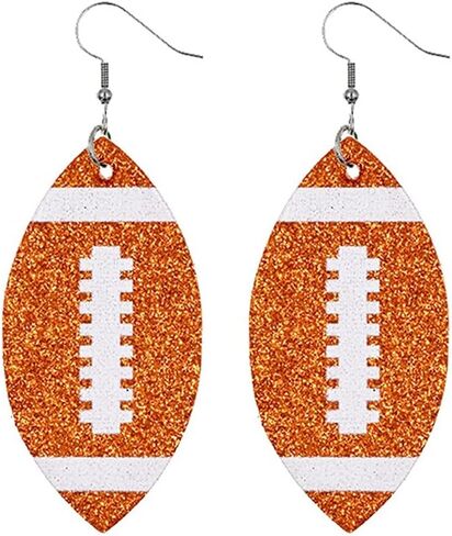 Glitter Faux Leather Football Drop Dangle Earrings for Women Gift Accessories Football Jewelry for Moms in Kuwait