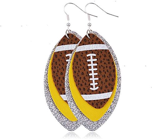 Glitter Faux Leather Football Drop Dangle Earrings for Women Gift Accessories Football Jewelry for Moms in Kuwait