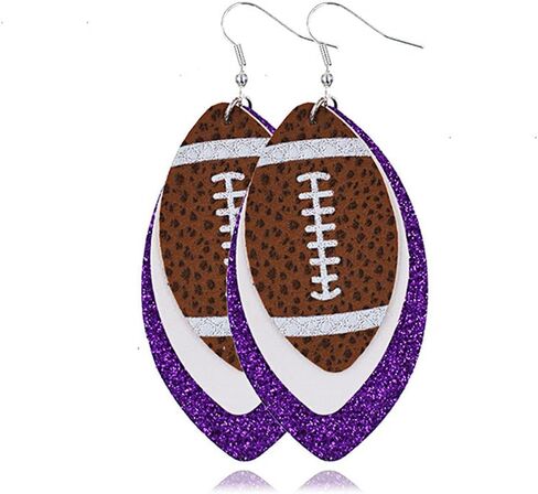 Glitter Faux Leather Football Drop Dangle Earrings for Women Gift Accessories Football Jewelry for Moms in Kuwait