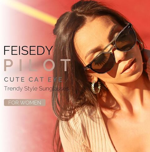 FEISEDY Women's Sunglasses, Cat Eye Aviator Style, UV400 Polarized Sun Glasses, Cute Vintage Trendy B0119 in Kuwait