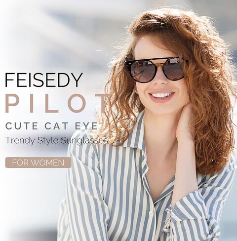 FEISEDY Women's Sunglasses, Cat Eye Aviator Style, UV400 Polarized Sun Glasses, Cute Vintage Trendy B0119 in Kuwait