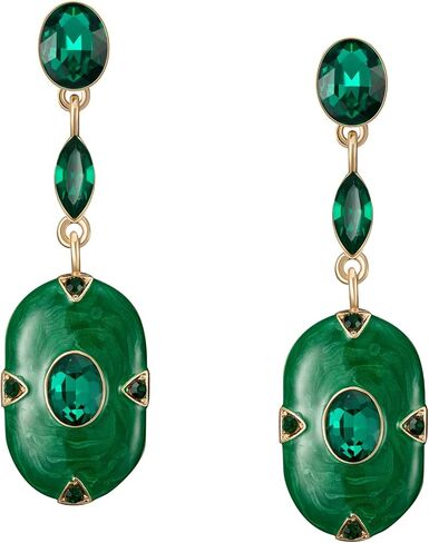 SWEETV Vintage 18K Gold Plated Statement Earrings for Women Trendy, Antique Enamel Chunky Drop Dangle Earrings, Big Crystal Earrings for Fashion Prom Jewelry Gifts in Saudi Arabia